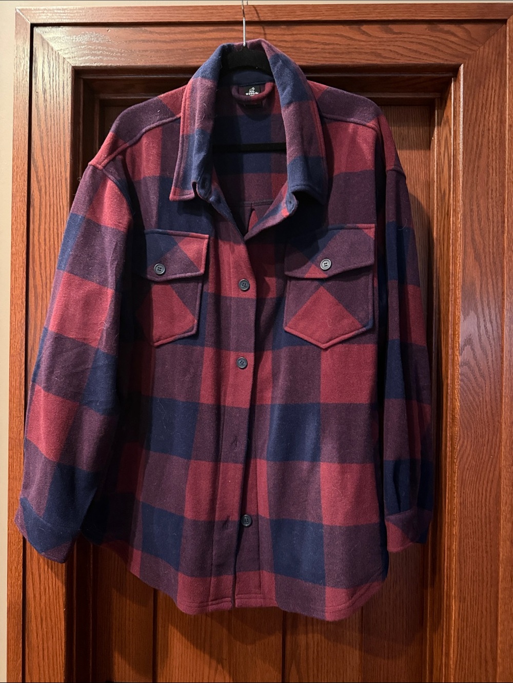 Womens Woolx  Classic Plaid Shirt Jacket - Red & Navy